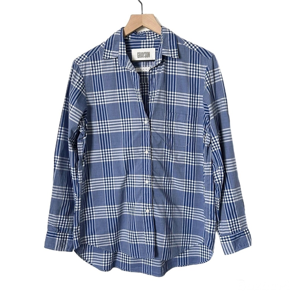 Grayson by Frank & Eileen The Hero Blue White Plaid Button Down Shirt Sz 2 Small